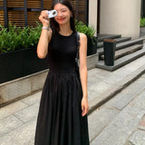 New Vintage Holiday Style Black Midi Dress Dresses for Women Clothing O Neck Office Lady Casual Pockets Women's Clothing