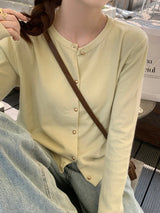 Solid Color Knitted for Women Cardigan Korean Single Breasted Long Sleeve Jumper Woman Round Neck All Match Cardigans Outwear