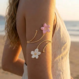 Bohemian Enamel Flower Cuff Bracelets for Women Fashion Gold Color Floral Upper Arm Open Bangle Beach Party Jewelry Gift