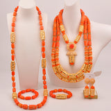 32inches 2Layers orange artifinal nigerian coral bead jewelry set wedding