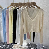 Summer Short Ice Silk Knitted Sun Protection Cardigan Women's Thin Suspender Skirt Layered Gauze Jacket Air-conditioned Cover Up