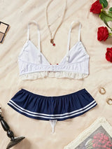 Naughty Sexy Sailor Lingerie Set, Schoolgirl Cosplay Costume 3 Piece Bikini Outfit for Roleplay Halloween Bachelorette Party