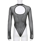 See Through Bodysuit Backless Hollow Out Transparent Club Jumpsuits Women Solid Black Tee Summer Elegant Sexy Streetwear