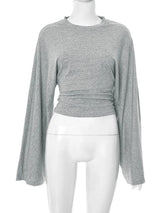 Women's Long Sleeve O-Neck Skinny T-Shirt Monochromatic Crop Top Casual Y2K Streetwear Fashion Pullover Summer Outfit