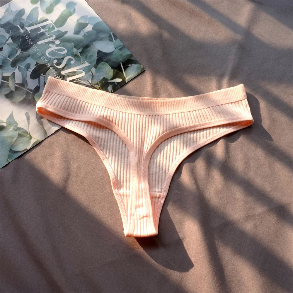 3 Pcs Seamless Ladies Ribbed Cotton Thong Simple Women's Low Waist Bikini Briefs Sports Girls Underwear Plus Size