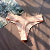 3 Pcs Seamless Ladies Ribbed Cotton Thong Simple Women's Low Waist Bikini Briefs Sports Girls Underwear Plus Size