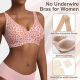 Deep V Jelly Bras Wireless Comfortable Bra Supportive No Underwire Bras Tshirt Push Up Bralette Pink Leopard Plunge Seamless Bra