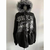Gohic Vintage Sweatshirts Women's Jackets White Print Tunic Hooded Y2k Coat Streetwear Fashion Casual Hoodies Tops Ropa Mujer
