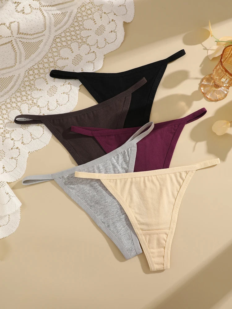 4Pcs Women's Cotton Thongs Sexy Thin Waist Underwear Traceless Low Waist G-string Sports T-Back Female Breathable Panties S-XL