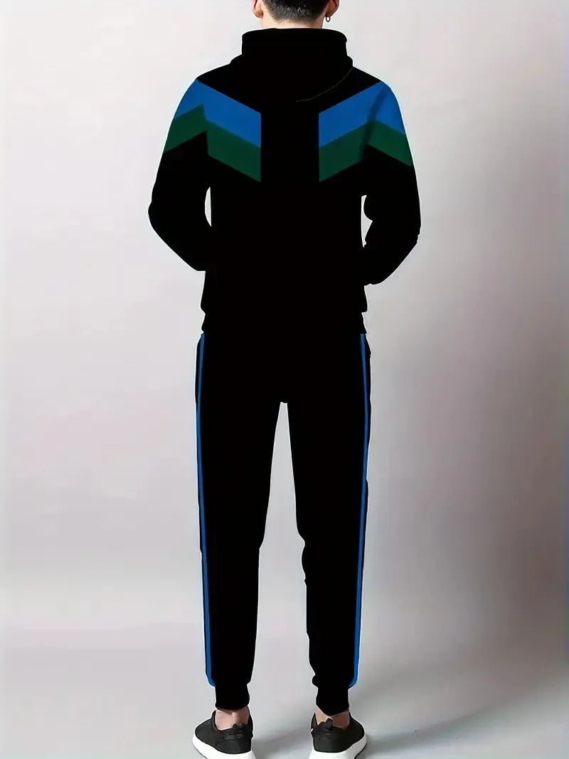 The new men's set for Spring and Autumn 2025 features a casual fashionable and comfortable 3D striped pattern print