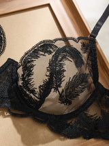 Black Feathers Comfortable Underwear Set Soft And Stylish Women's Intimate Apparel Ensemble
