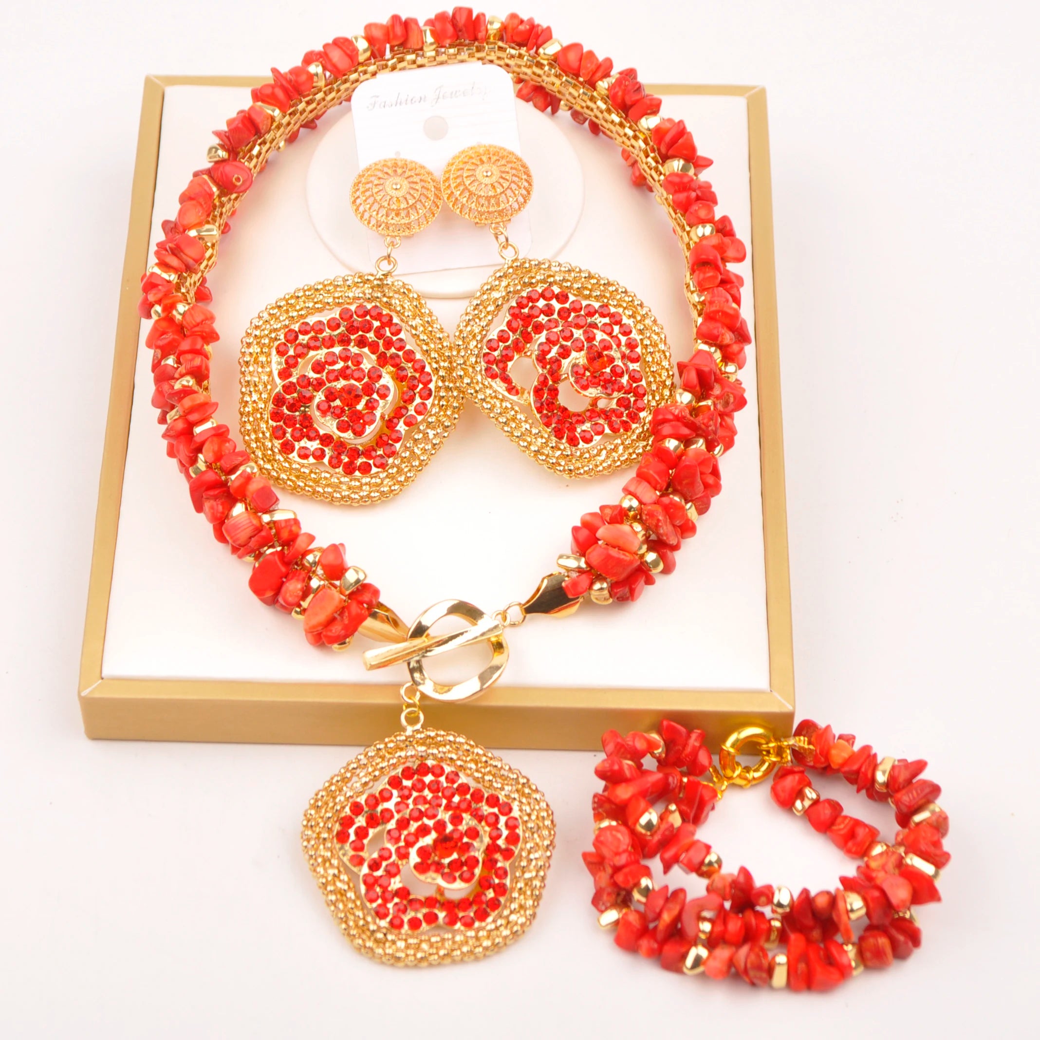 32inches 2Layers orange artifinal nigerian coral bead jewelry set wedding
