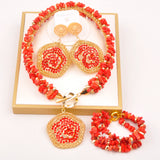 32inches 2Layers orange artifinal nigerian coral bead jewelry set wedding