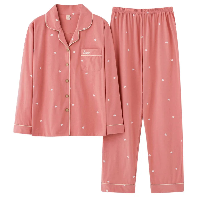 Spring and Autumn New Women's Long Sleeve Solid Color Pajamas Loungewear Set Girls Student Long Sleeve Cardigan Loungewear Set