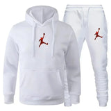 A 2-piece men's outdoor fitness sportswear set featuring a hooded long-sleeved sweatshirt, pullover and casual pants for autumn