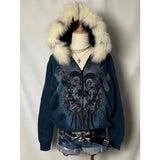 Gohic Vintage Sweatshirts Women's Jackets White Print Tunic Hooded Y2k Coat Streetwear Fashion Casual Hoodies Tops Ropa Mujer