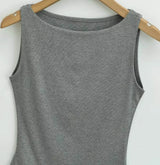 Women Double Layer Boat Neck Soft Slinky Tank Top