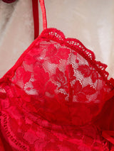 Sexy Bra And Garter Belt Lingerie Hot Red Babydoll Dress Erotic Women Exquisite 3-Piece Sets Thong Nightgown Set With Leg Rings