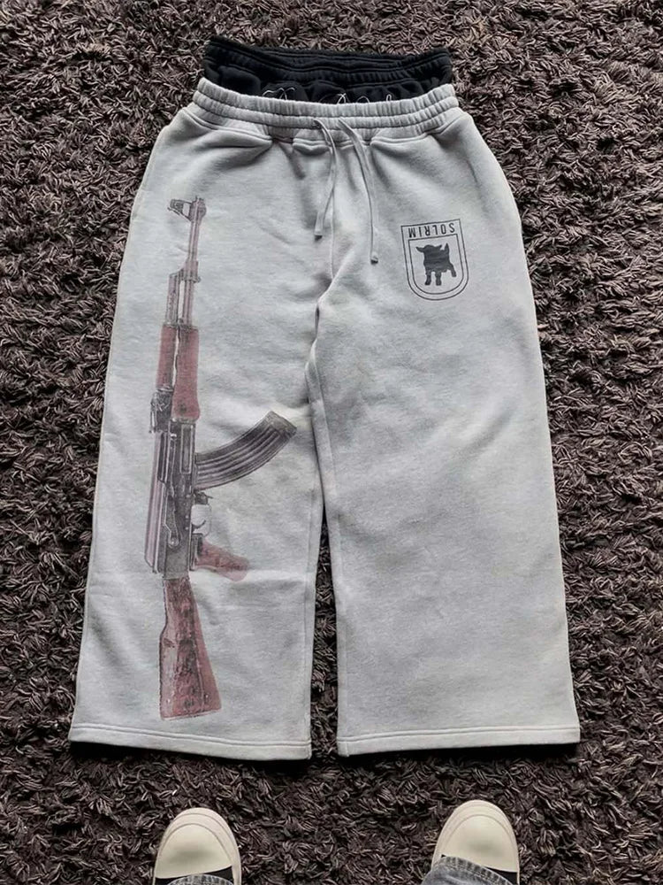 European and American Embroidered Street Couple Double Head Double Waist Pants Personalized Printed Pattern Pants