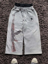 European and American Embroidered Street Couple Double Head Double Waist Pants Personalized Printed Pattern Pants