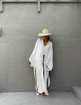 Solid Beach Cover Up Women Self Belted Wrap Kimono Dress Swimsuit 2025 New Robe Summer Beachwear Factory Supply