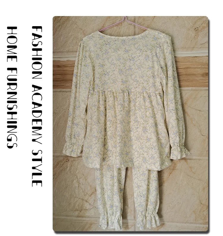 Four Seasons Can Wear Korean Style Floral Women's Pajamas Tops and Pants Summer Student Sleepwear Homewear Girl Sweet Nightwear