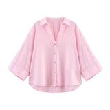 MUJER Striped Women's Shirt White Loose Casual Shirts for Women Summer Button up Shirts and Blouses Woman Wide Sleeve Ladies Top