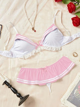 Naughty Sexy Sailor Lingerie Set, Schoolgirl Cosplay Costume 3 Piece Bikini Outfit for Roleplay Halloween Bachelorette Party