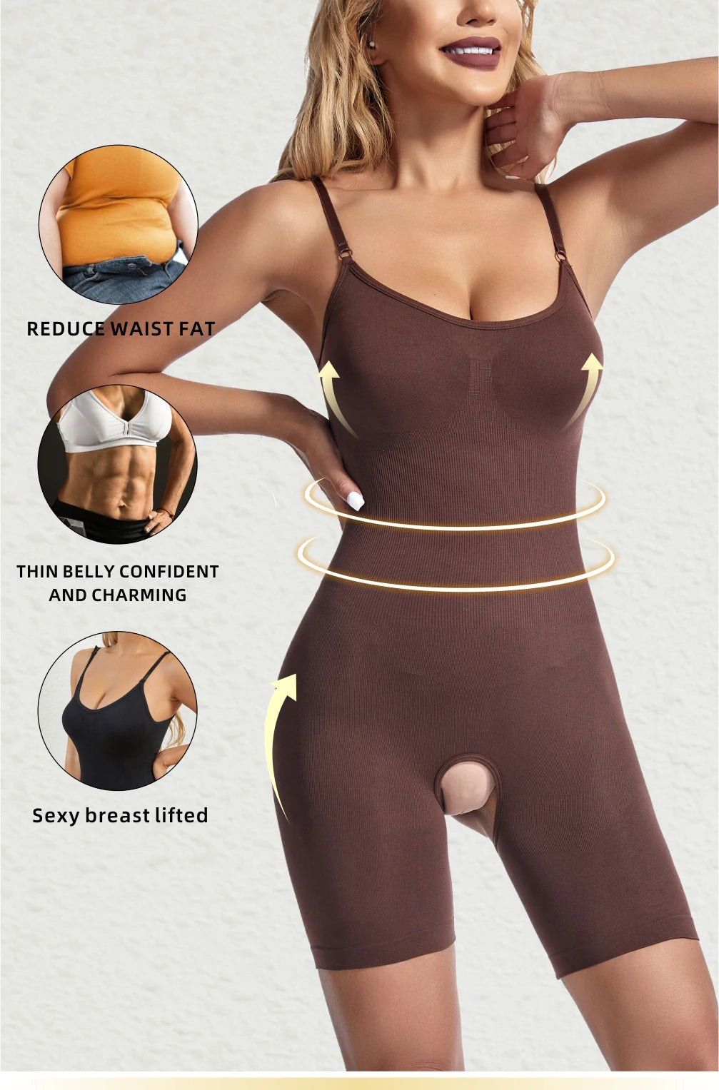 Women Seamless Bodysuit Compression Open Crotch Shapewear Push Up Belly Tightening Corset Slimming Butt Lifter Full Body Shaper