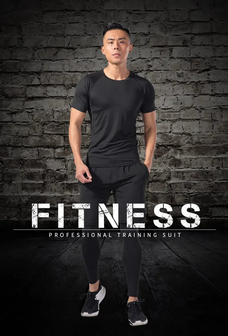 2pcs Men's Compression Sportswear Suit Elastic Training Yoga Sets Workout Jogging Fitness Clothing Tracksuit Pants Sporting