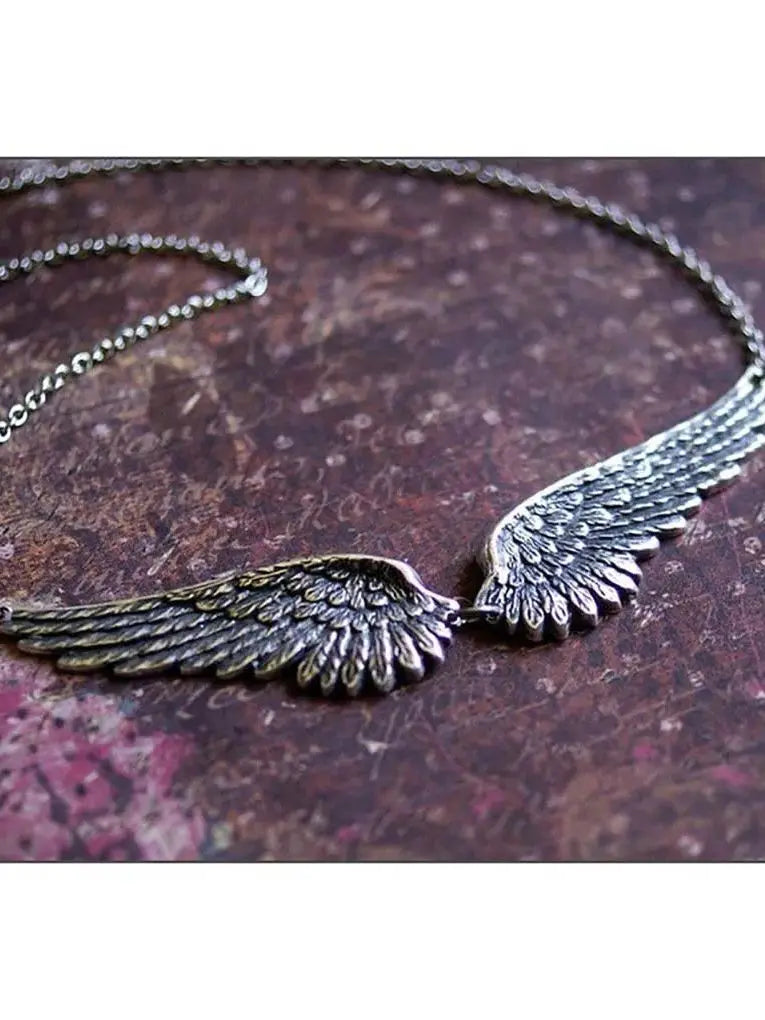 Vintage Angel Wings Feather Choker Big Pendant Aesthetic Link Chains Statement Necklace for Women Collar Bib Wedding Tribal Gift