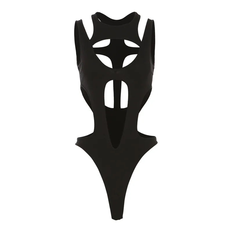 Gothic tops Y2k clothes sexy spicy hollow out bodysuit nigh clubwearr ashion women's patchwork slim fitting jumpsuit top tees