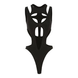 Gothic tops Y2k clothes sexy spicy hollow out bodysuit nigh clubwearr ashion women's patchwork slim fitting jumpsuit top tees