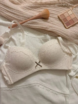 Teenage Sexy Lace Floral Bra Set Comfortable Non-steel Ring Beauty Back Small Breasts Gathered up Support Anti-Sagging Bra Set