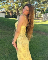 Cryptographic Summer Floral Print Plunge Maxi Dress Outfits Sexy Backless Fairy Sun Dresses Vacation Beachwear Vestido Coquette