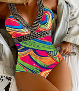 Vigoashely 2026 Sexy Print Strapped Swimwear Women Push UP One Piece Swimsuit Monokini Backless Hollow Summer Bathing Suit
