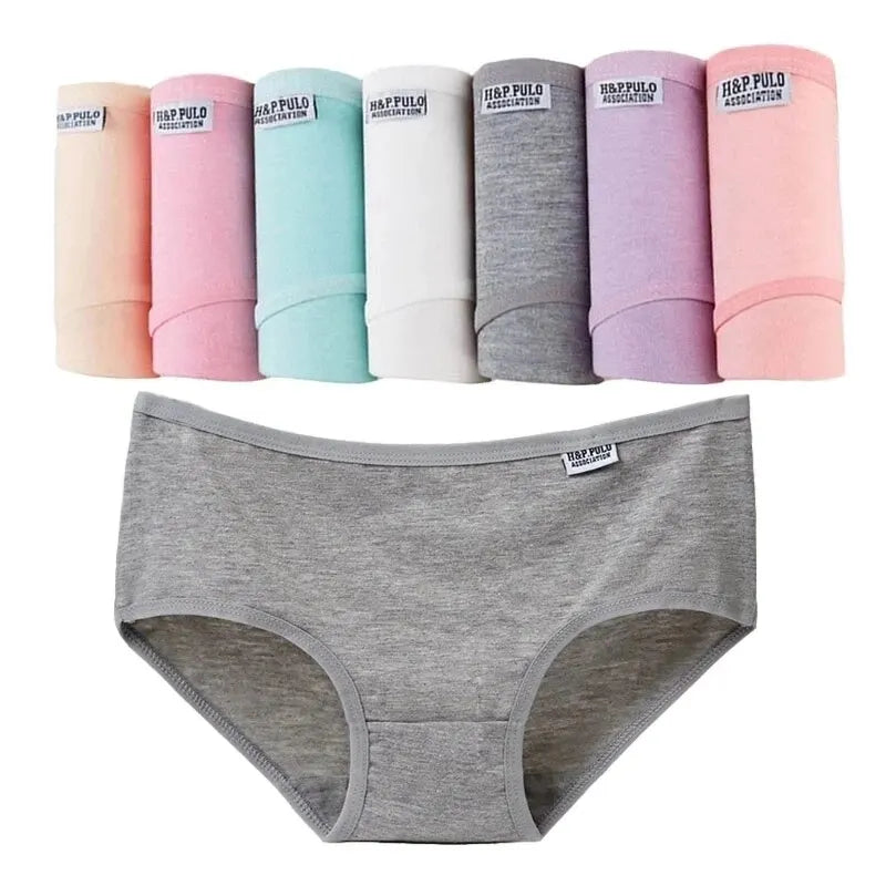 Candy Color Underpant Women'S Comfort High-Quality Cotton Mid Waist Breathable Solid Skin Friendly Panties Plus Size Briefs Soft