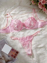 Floral Embroidery Sexy Lingerie Set Women Transparent Bralette Underwire Push Up Bra Panty 2 Piece Set
