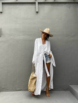 Solid Beach Cover Up Women Self Belted Wrap Kimono Dress Swimsuit 2025 New Robe Summer Beachwear Factory Supply