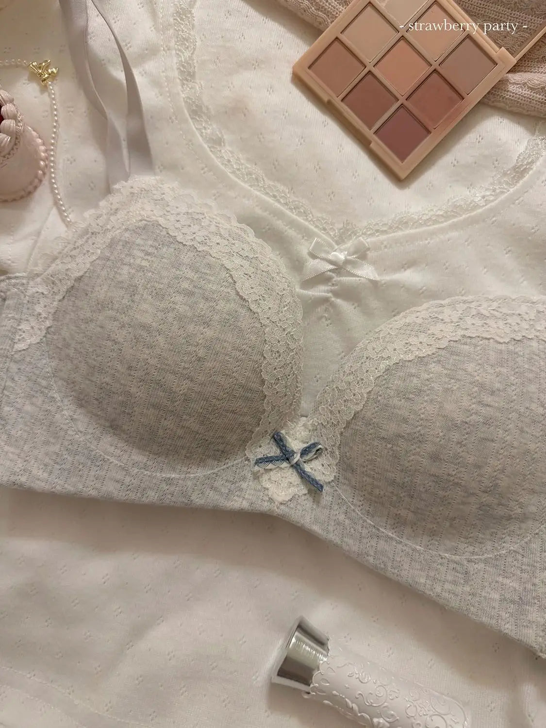 Teenage Sexy Lace Floral Bra Set Comfortable Non-steel Ring Beauty Back Small Breasts Gathered up Support Anti-Sagging Bra Set