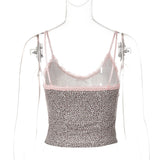 Hugcitar Leopard Print Slips Bows Patchwork Lace Sexy Slim Crop Camis Top Summer Fashion Women Y2K Outfits Festival Party