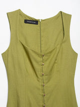 2025 Summer Elegant Dress Women Fashion Solid Square Collar Sleeveless Single Breasted Dress Ladies Vacation Green Spilt Dresses