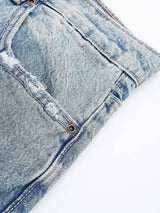 HH 2024 Women's Street Fashion Denim Blue Jeans Distressed Patchwork High Waist Zipper Fly Ripped Retro Long Pants