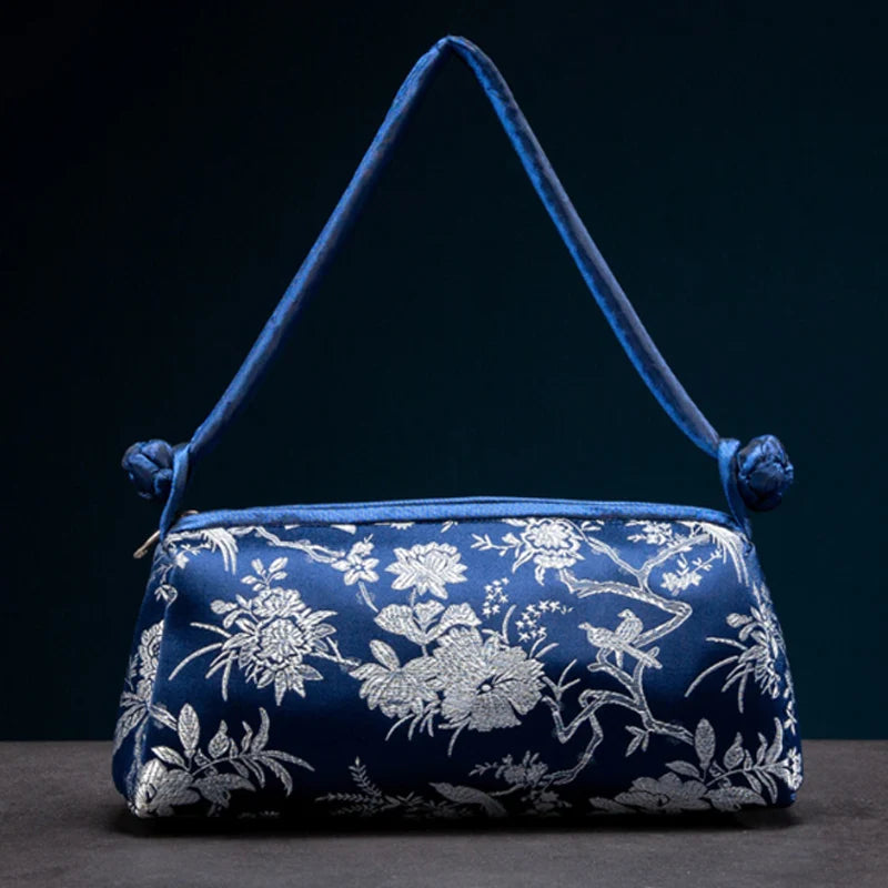 Fashion Shoulder Bag Women Handbag Luxury Embroidered Silk Bag Female Purse Small Cute Cosplay Cheongsam Flower Satin Tote Bag