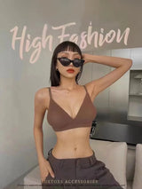 Women Sexy Seamless Bras Deep V Neck Bralette Sexy Lingerie Letter Strap Tops Push Up Underwear Wireless Brassiere for Female