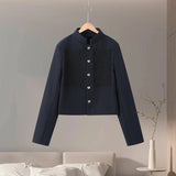 Vintage Napoleon Short Jacket for Women Stand Collar Full Sleeve Single-Breasted Slim Coat 2026 Spring Lady New Streetwear