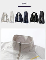 Unisex 2‑Pieces Tracksuit Set Color Contrast Stitching Stand Collar Zip‑Up Jacket Wide Leg Pants Windproof Outdoor Hiking Set