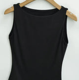 Women Double Layer Boat Neck Soft Slinky Tank Top