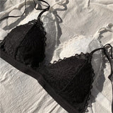 French Lace Triangle Up Lace Bralette No Steel Ring Seamless Bras Sexy Women Thin Pad Bra Summer Breathable Brassier