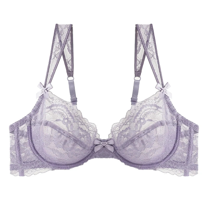 Sexy Ultra-thin Lace Bras Women's Push Up Summer Breathable Bra Hollow Out Gathered Underwear French Elegant Bow Underwire